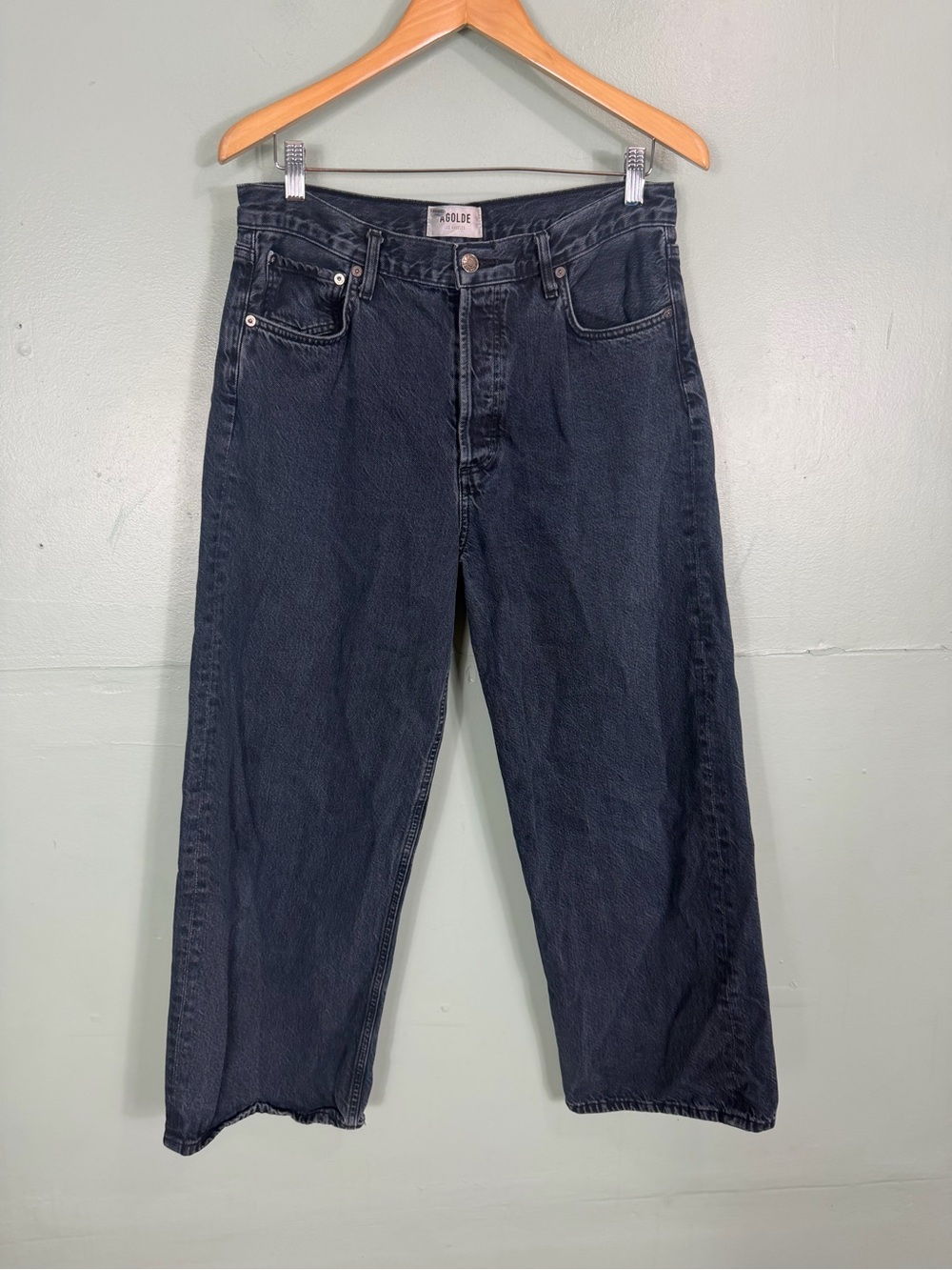Agolde Ren High Rise Wide Leg Ankle Jeans Faded Black Size 30